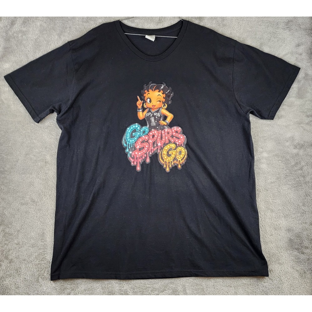 Mens Spurs T-Shirt 2XL Black Betty Boop Go Spurs Go Short Sleeve Graphic Tee